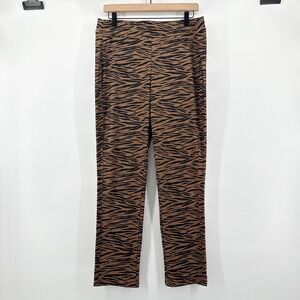 NWT Chicos Travelers Zebra Ankle Crepe Pants Brown Black Animal Print Size 1R/12
